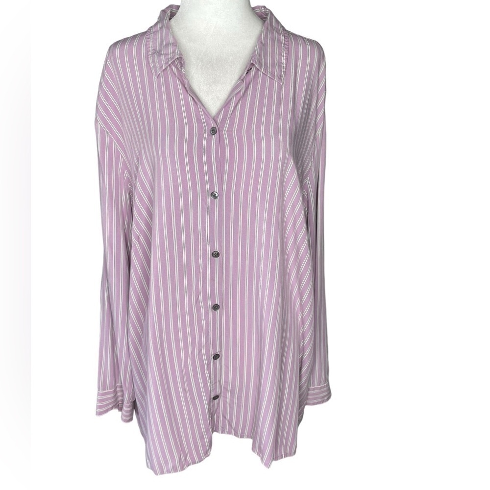 J. Jill Long Sleeve Stripe Button Down Shirt Plus size 3X Career Office Purple